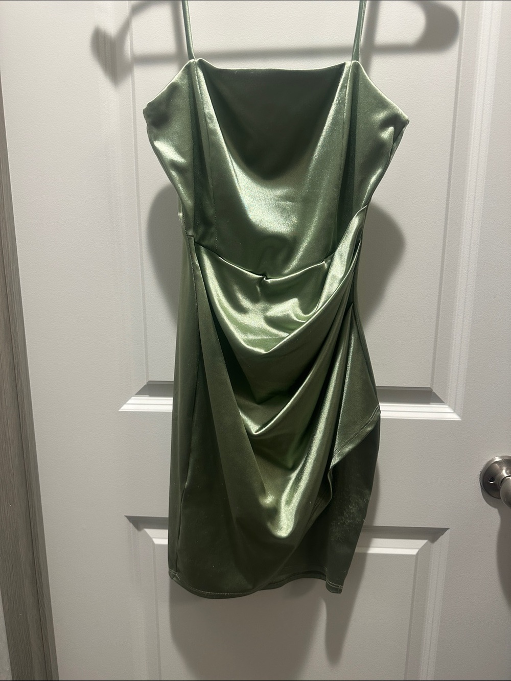 Windsor Satin Cowl Mini Dress in Sage Green